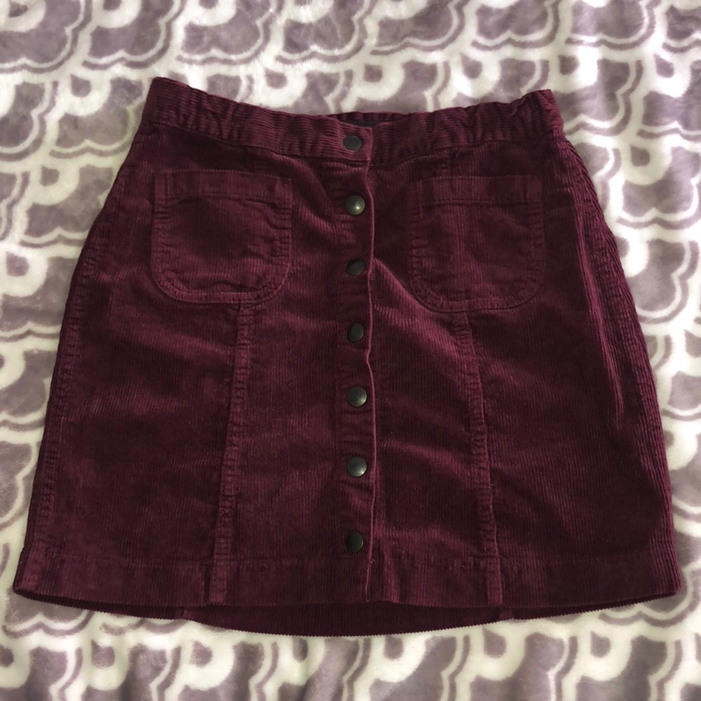 Brandy Melville 'Bruce' Corduroy Button Up Mini Skirt Burgundy